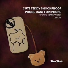 Cute Teddy Shockproof Phone Case for iPhone – TPU+PC Transparent Design