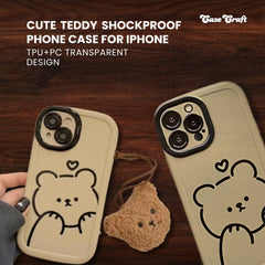 Cute Teddy Shockproof Phone Case for iPhone – TPU+PC Transparent Design