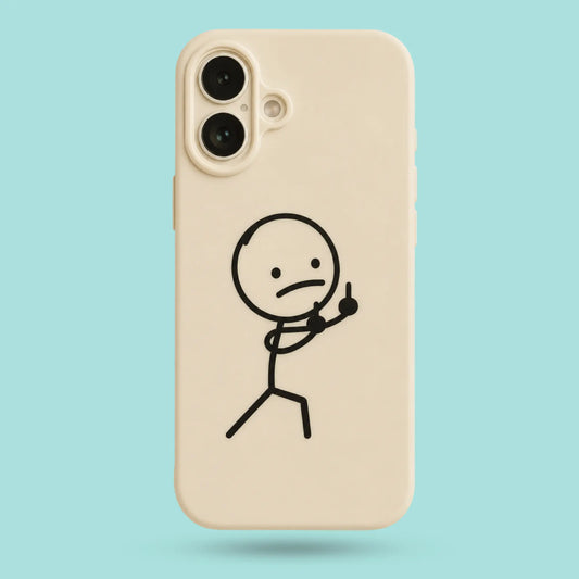 iPhone 16 - Funny Stick Figure Middle Finger Cream Case