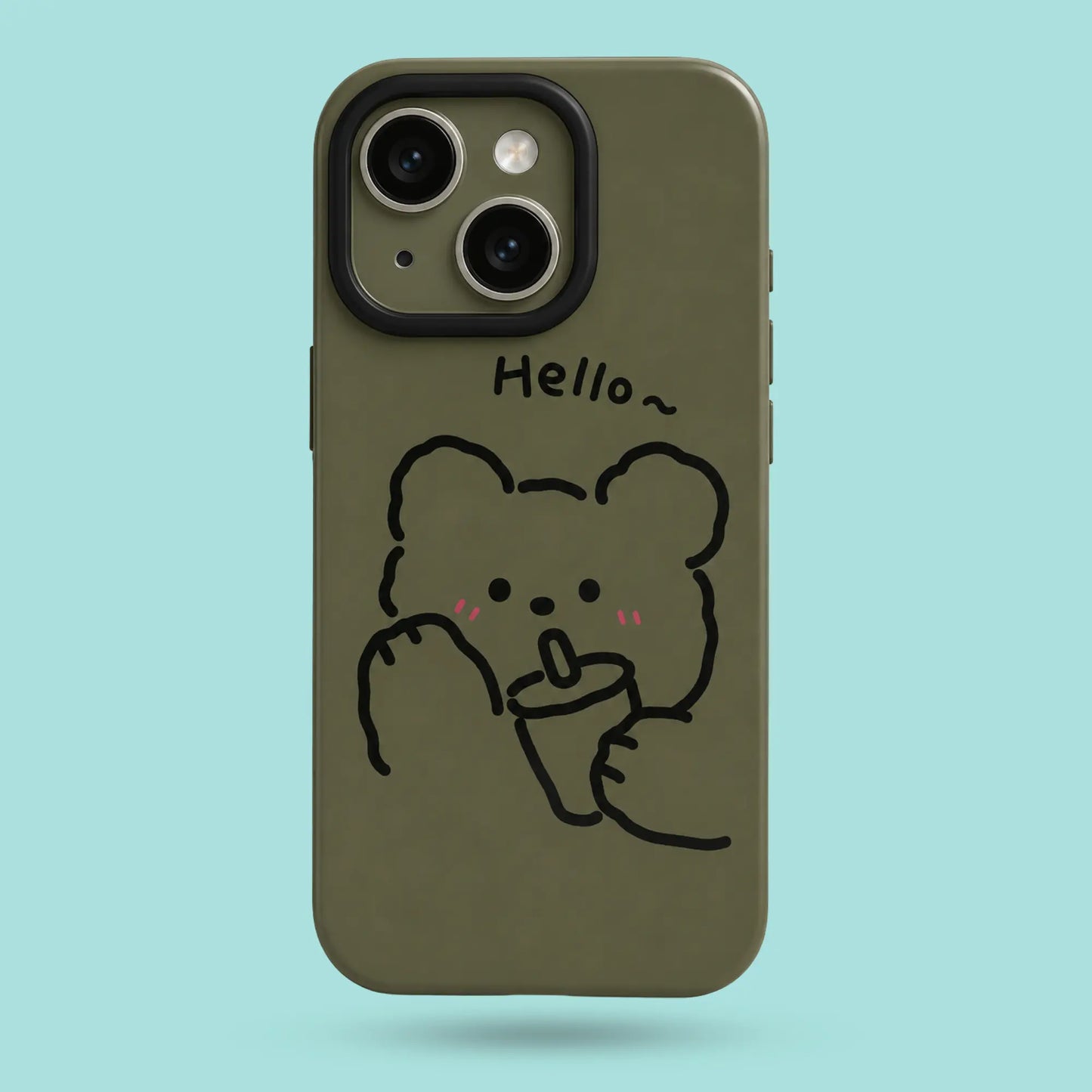 iPhone 13 - Cute Bear Holding a Drink Say Hello Case