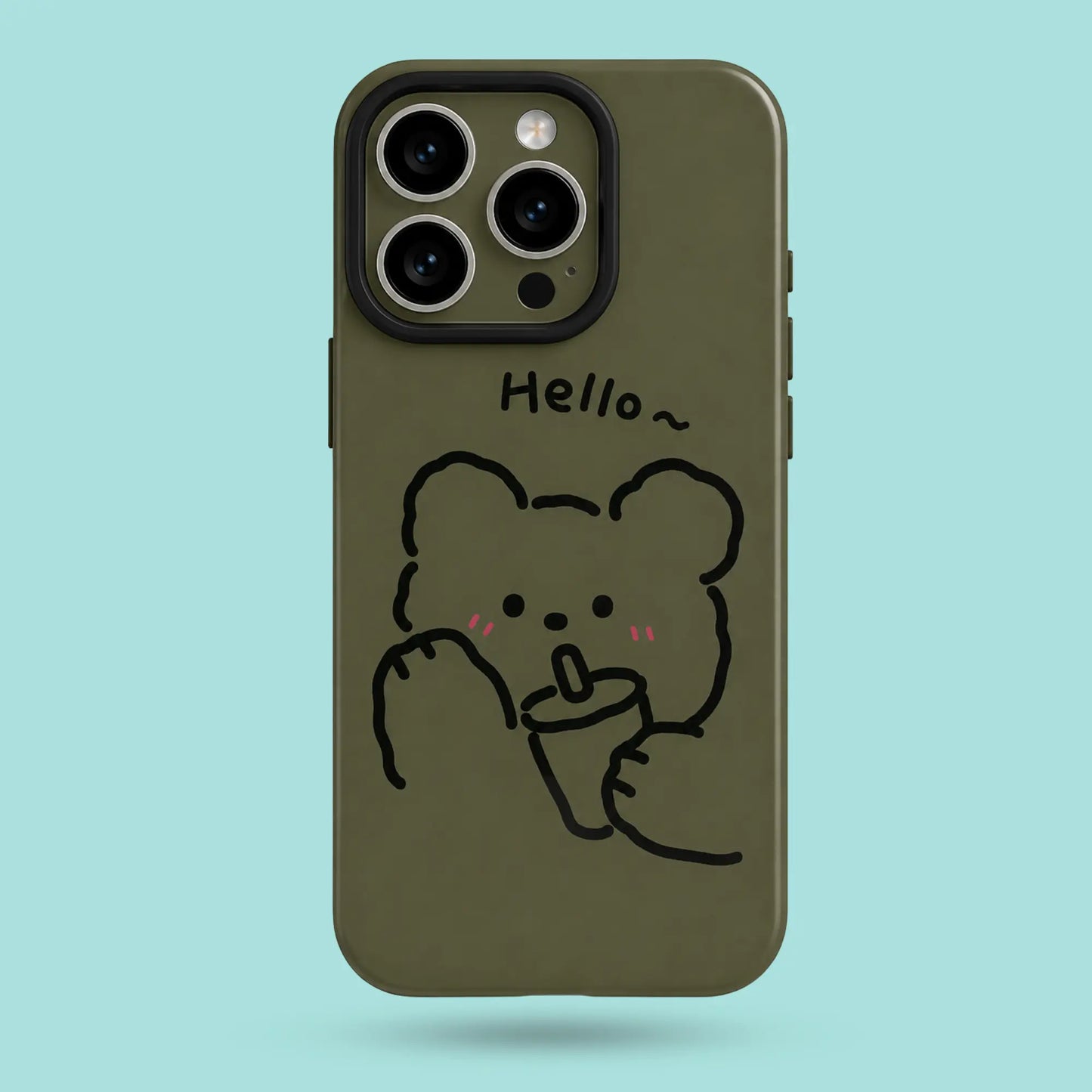 iPhone 16 Pro Max - Cute Bear Holding a Drink Say Hello Case