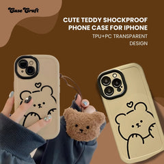 Cute Teddy Shockproof Phone Case for iPhone – TPU+PC Transparent Design